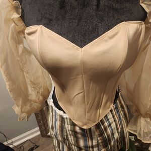 Elegant Cream Corset Top with Sheer Sleeves